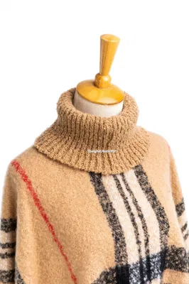 Home Rui Outerwear Spring Autumn Woman Warmth Camel Apparel Accessory Boucle Fringe Oversize Pullover Lattice Tartan Grids Turtleneck Shawl Cloak Cape