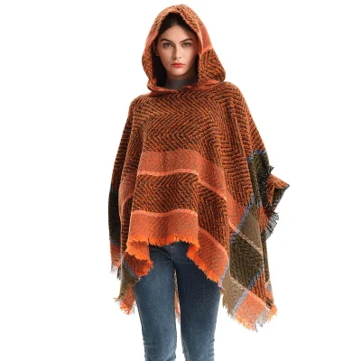 Winter Fashion Warm Ladies Hooded Poncho Shawl