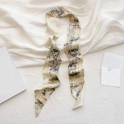 Light Thin Double Layer Satin Scarf Neck Guard Long Silk Scarf