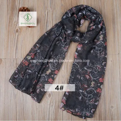 Hot Rattan Flower Printed Viscose Shawl Fashion Lady Scarf