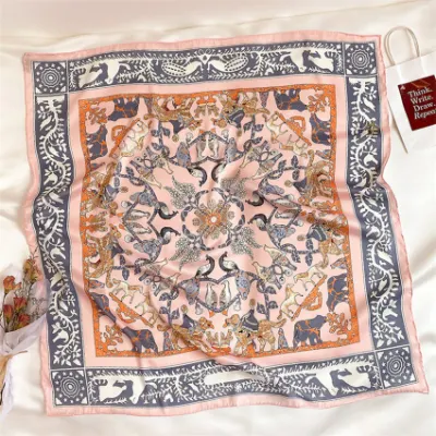 Women Fashion Print Small Office Hair Scarf Women Silk Scarf with 100% Mulberry Silk