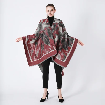  Premium Flower Pattern Wrap Poncho Open Front Women&prime;s Shawl Cape