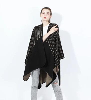 New Jacquard Acrylic Poncho Shawl Woven Warm and Soft Brown Women Poncho