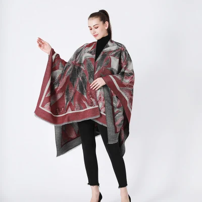 Premium Flower Pattern Wrap Poncho Open Front Women&prime;s Shawl Cape