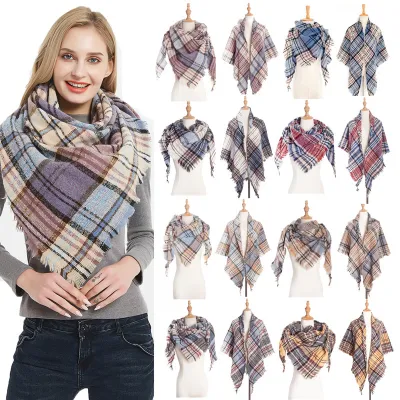 Women&prime;s Fall Winter Scarf Classic Tassel Plaid Scarf Warm Soft Chunky Large Blanket Wrap Shawl Scarves