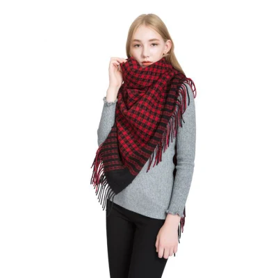 Wholesale Vintage Plaid Shawl Oversized Checkered Women Pure Wool Scarf