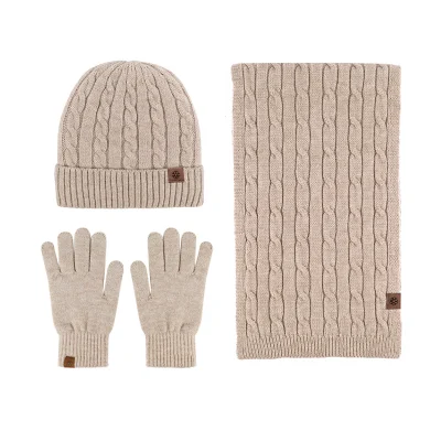 Wool Warm Custom High Quality Knitted Beanie Hat Scarf Glove Set