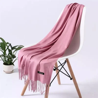 Custom Logo 200*70cm Winter Shawls Pashmina Polyester Cashmere Scarf with Tassel