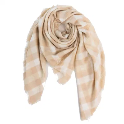 Wholesaler Outerwear Apparel Accessory Women Winter Beig Striped Short Fringe Checks Grid Tartan Warm Pashmina Windowpane Beach Headwear Blanket Scarf Shawl