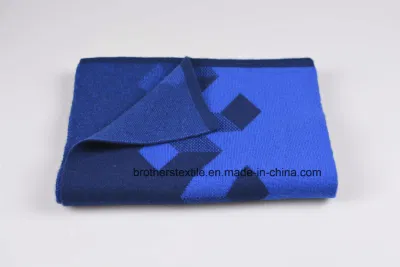 Men&prime;s Fashion Blue Wool Cashmere Blended Knitted Scarf