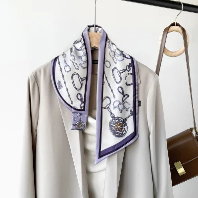 Soft Leaf Printed Spring Colorful Long Lady Silk Scarf