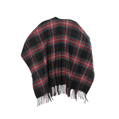 New European and American Plaid Autumn and Winter Outerwear Cape Shawl Imitation Cashmere Tassel Scarf for Women