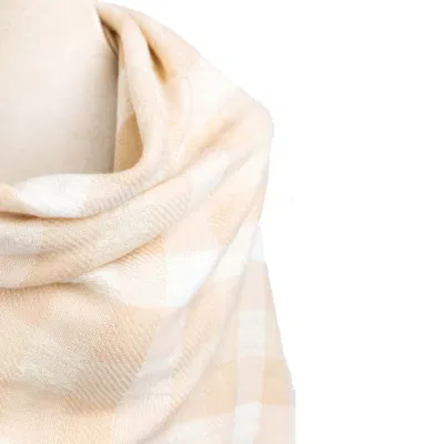 Wholesaler Outerwear Apparel Accessory Women Winter Beig Striped Short Fringe Checks Grid Tartan Warm Pashmina Windowpane Beach Headwear Blanket Scarf Shawl
