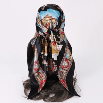Low MOQ Custom Printed Hijab Women Long Imitate Silk Shawls Luxury Head Scarf