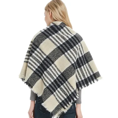 Custom Winter Oversized Chic Checked Square Scarf for Ladies