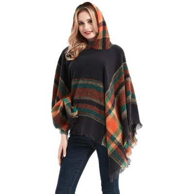 Hot Sale Thick Ladies Winter Hooded Poncho Shawl Cape