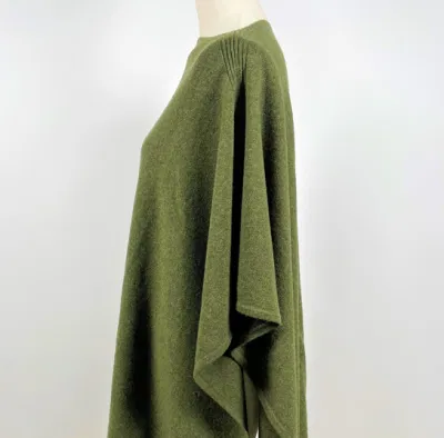 Women&prime;s Classic Fashion Crew Neck Rws Wool and Recycled Nylon Poncho