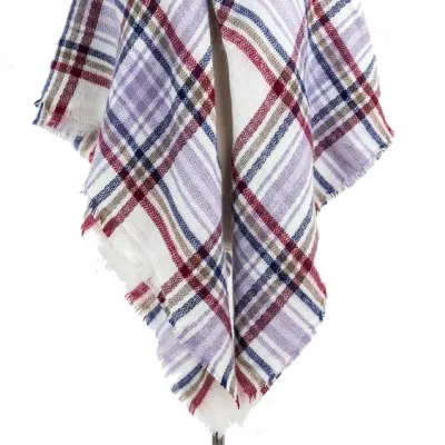Wholesaler Outerwear Apparel Accessory Women Spring Winter Purple Striped Fringe Checks Grid Tartan Warm Pashmina Windowpane Beach Headwear Blanket Scarf Shawl