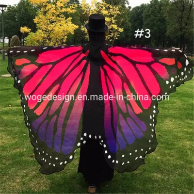 Wider Wings Halloween Festivals Wrap Shoulders Lady Cape Dress Accessories Print Chiffon Polyester Butterfly Shawl for Dancing Cosplay
