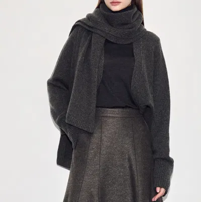 Merino Wool Cashmere Knitted Ladies Fashion Edge Rib Scarf Muffler Shawl