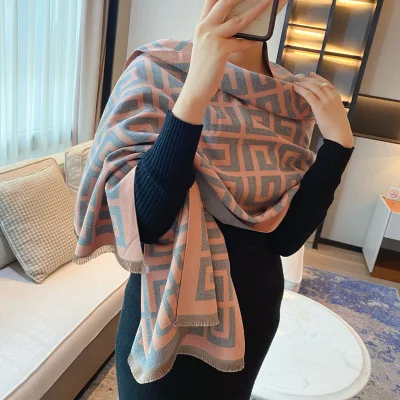 Oversized Geometric Pattern Scarves Shawl Scarf Cape Blanket Thick Winter Scarf for Women