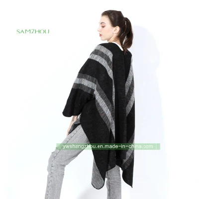 Striped Jacquard Cape Fashion Scarf Western Lady Cashmere Shawl Winter