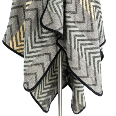 Women Grey Winter Knitted Reversible Printed Oversized Zigzag Geometric Striped Lined Sweater Bohemian Cardigan Tartan Blanket Pattern Cape Pallium Poncho