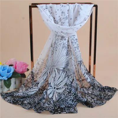 Fashion Dots Floral Digital Printing Chiffon Long Scarf