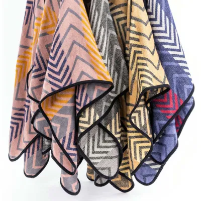Women Grey Winter Knitted Reversible Printed Oversized Zigzag Geometric Striped Lined Sweater Bohemian Cardigan Tartan Blanket Pattern Cape Pallium Poncho