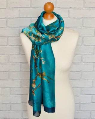 2024 Real Popular 100% Genuine Silk Charmeuse Long Scarf Printed Head Wrap Classic Pattern Silk Scarf