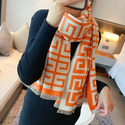 Oversized Geometric Pattern Scarves Shawl Scarf Cape Blanket Thick Winter Scarf for Women