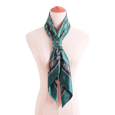 Ladies Elegant Summer Green Square Silk Like Scarves for Hair Wrapping