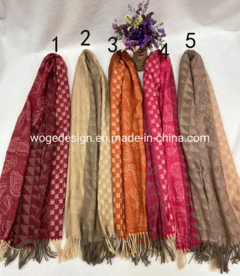 New Arrival Designer Soft Warm Woman Jacquard Floral Cashmere Feeling Winter Wrap