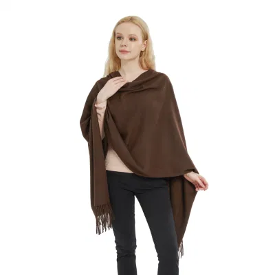 Medium Thickness Ladies Coffee Pashmina Wool Shawls and Cape Wraps