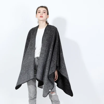 Autumn and Winter Fashion Knitted Ponch Scarves Black Thick Hotsale Women Shawls