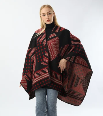 Bohemian Poncho Winter Warm Round DOT Pattern Shawls Thicken Striped Women Cape