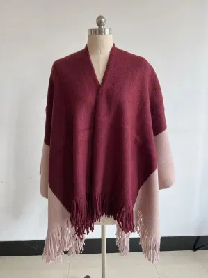Knit Soft Stripes Poncho Scarf Shawl Winter Colors with Tassles