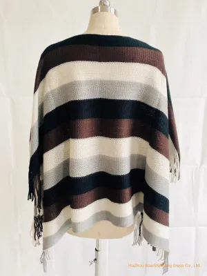 Ladies Fashion Stripes Ruana Knitted Shawl Warm Winter Poncho/Ruana/Warp/Cape