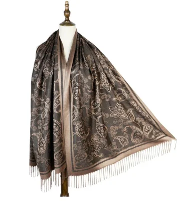 Ladies Fashion Woven Jacquard Shawl Acrylic Lurex Scarf Shiny Scarf