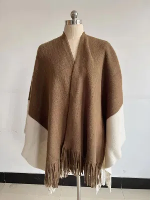 Knit Soft Stripes Poncho Scarf Shawl Winter Colors with Tassles