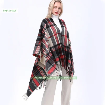 Jacquard Western Plaid Cape Fashion Scarf Lady Cashmere Slit Shawl Winter