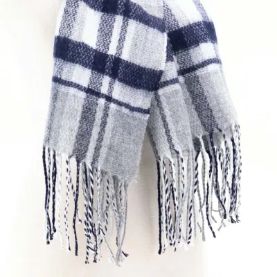 Custom Outfit Accessory Women Men Spring Fall Black Mixed Soft Chunky Cozy Woven Fringe Checks Tartan Shawl Stoles Oversize Cappa Tippet Turban Scarf