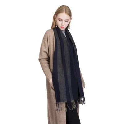 Customized Simple High-End Shawl Stripedwomen Pure Wool Scarf