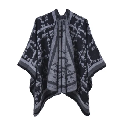 Long Thick Cashmere Split Shawl Winter Scarf Knit Poncho