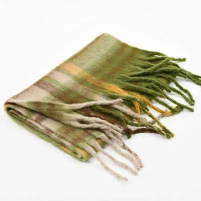 Fluffy Luxury Designer Plaid Winter Warm Wool Soft Thick Oversize Shawl Wholesale Knit Ladies Scarves