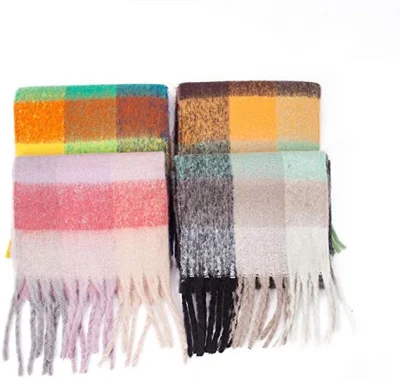 Big Women&prime; S Cashmere Winter Warmcoloured Checked Scarf Wrap Black Scarf