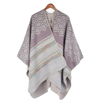 Stylish Thicken Wrap Blanket Winter Geometric Irregular Patterns Striped Split Women Shawl