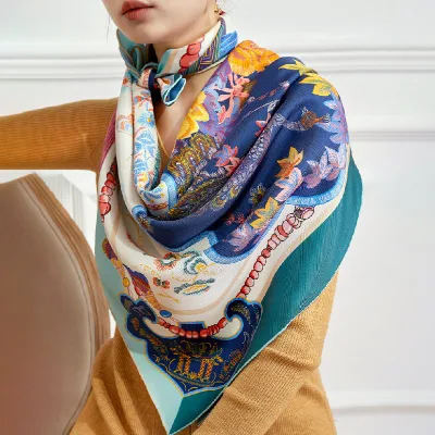 Custom Double Sided Printed 100% Mulberry Silk Lady Scarves