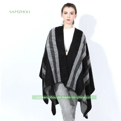 Striped Jacquard Cape Fashion Scarf Western Lady Cashmere Shawl Winter
