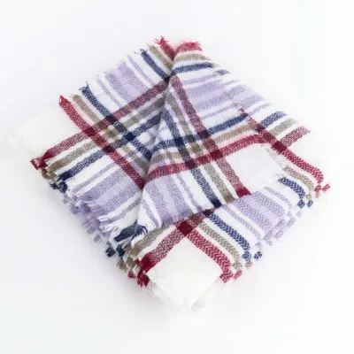 Wholesaler Outerwear Apparel Accessory Women Spring Winter Purple Striped Fringe Checks Grid Tartan Warm Pashmina Windowpane Beach Headwear Blanket Scarf Shawl